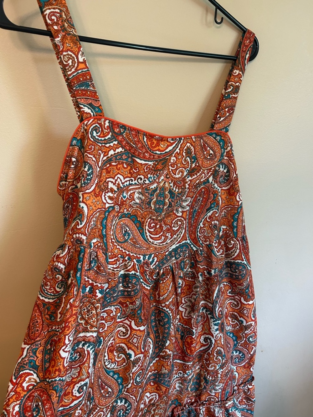 Band of the Free Boho Orange Paisley Tiered Maxi Dress Large - Picture 3 of 7